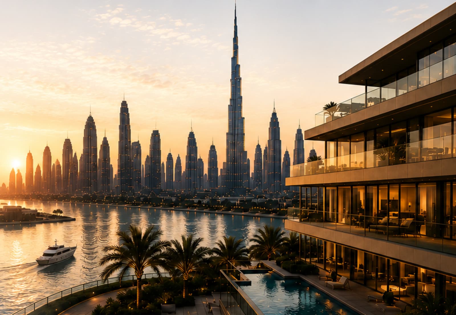 Dubai waterfront at golden hour