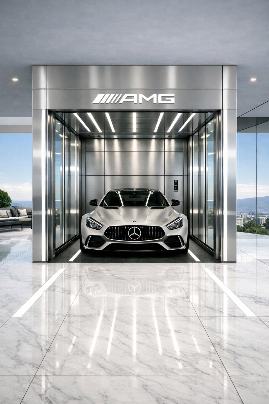 Private car elevator — the car arrives at the residence